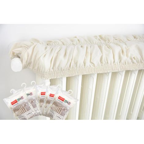 Lot de 6 housses de radiateur élastiques en Ecru extensibles de 40 à 80 cm, Couvre-chaleur en tissu, Coton, Polyester, Uni, Radiateur (1/4)