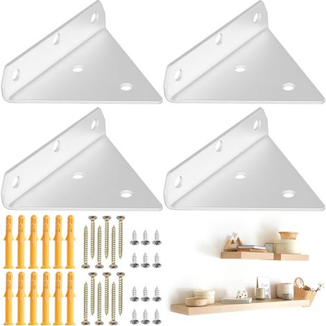 4 Pièces Support Etagere Murale Blanc, Equerre Etagere Murale en Métal Triangle pour étagères Dans le Jardin d'étude de la Cuisine (1/5)