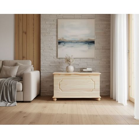Dmora Banco contenedor, de pino macizo en color natural, 89x47x53 cm, con embalaje reforzado (1/4)