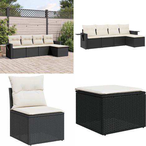 Salon de jardin 5 pcs avec coussins noir résine tressée - Salon De Jardin - Meuble De Jardin - Canapé Extérieur - Ensemble Salon De Jardin - Résine Tressée - Home & Living