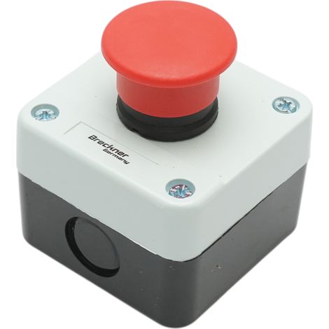 Pulsante di arresto di emergenza con alloggiamento a fungo rosso con ritorno 1NC 40mm Breckner Germany (1/4)