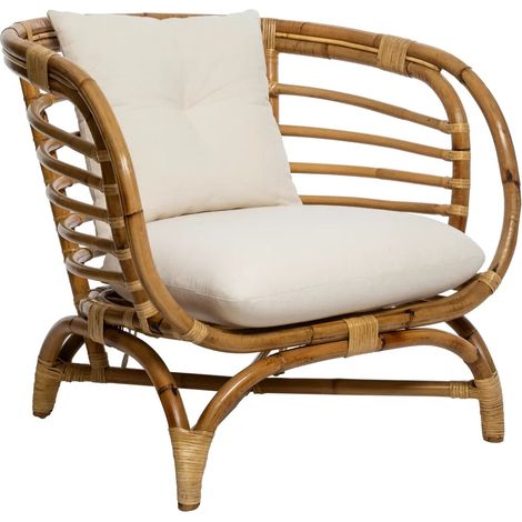 Fauteuil en rotin avec cousins coloris Blanc - Longueur 78 x Profondeur 84 x Hauteur 75 cm (1/5)