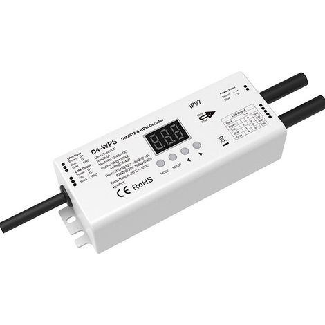 Décodeur DMX512 et RDM étanche à tension constante 4 canaux 12-48 V CC  5 A (IP67) D4-WPS