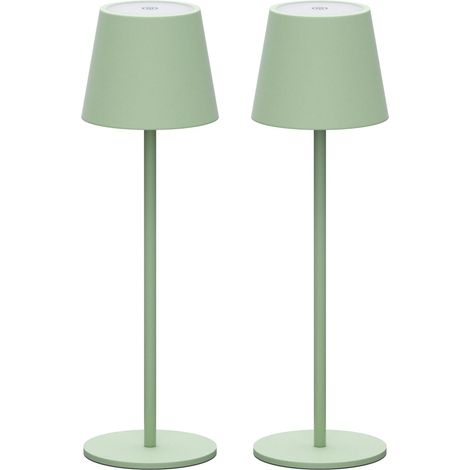 Lot de 2 LED Dimmable Lampe de Bureau à batterie, Vert Lampe de Table Rechargeable avec Chargement USB-C pour Intérieur/Extérieur, Lumière Chaude Couleur 3000K, Aluminium, IP54 (1/5)