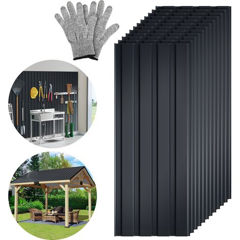 TolleTour Panneaux de couverture en acier galvanisé, lot de 24, 129 x 46 cm, 0,25 mm, anthracite, pour toit de cabanon et entrepôt (1/5)