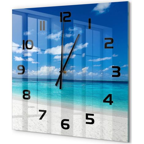 Grande Horloge Murale Carrée Design Original Verre Silencieuse Déco Maison Plage tropicale 60x60 cm (1/5)