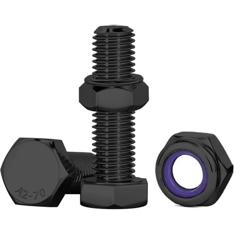 10 Pcs Boulon Ecrou M8 Noir Boulons à Six Pans Avec écrous Assortiment M8 X 25mm Boulons En Acier Inoxydable A2 V2A Pour Meubles, Voitures, Vélos, Bateaux, Impression 3D