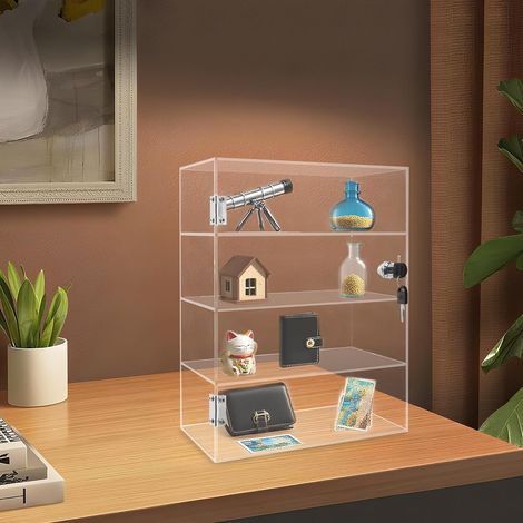 Vitrine en acrylique verrouillable avec 4 niveaux, vitrine d'exposition transparente avec serrure, étagère stable pour objets de collection, pour magasin, salon, bureau (1/5)