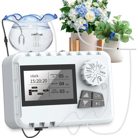 Irrigation intérieure automatique 2200 mAh avec tuyau d'arrosage, minuteur d'arrosage rechargeable USB-C avec 15 gouttelettes pour balcon de jardin, irrigation à goutte automatique par ordinateur (1/5)