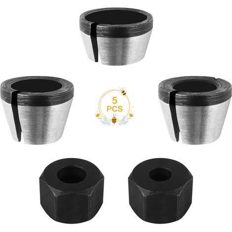 Adaptateur de Mandrin, 5Pcs Tête Mandrin Pince Routeur, Collet Affleureuse, Fraise à Bois, Serrage Defonceuse, Adaptateurs pour Machine Graver 6/6.35/8 mm