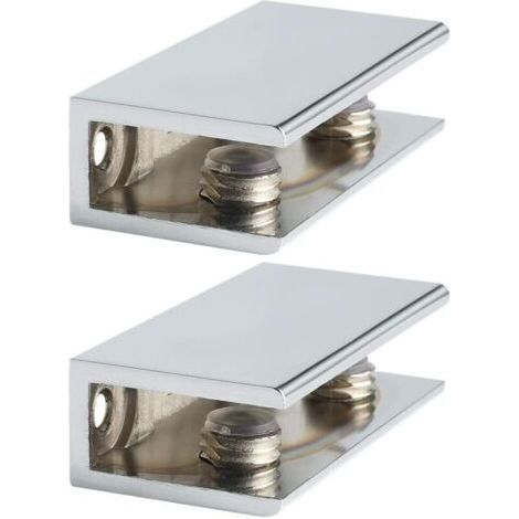 2pcs Frameless Adjustable Rectangular Shelf Bracket Heavy Duty Glass Shelf Clamp Polished Chrome (1/5)