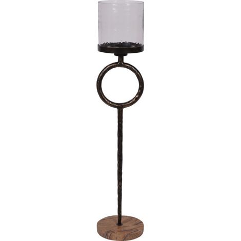 Rutland Pillar Floor Hurricane Large - Marble/Iron/Glass - L23 x W23 x H108.5 cm - Antique Gold/Forest Brown