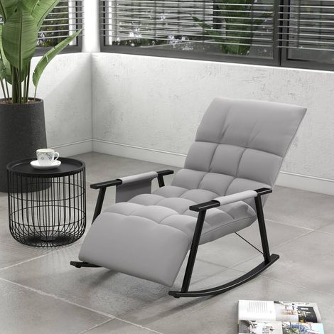 Fauteuil à bascule homcom, relax avec repose-pieds, dossier réglable, microfibre grise, capacité 120 kg (1/5)