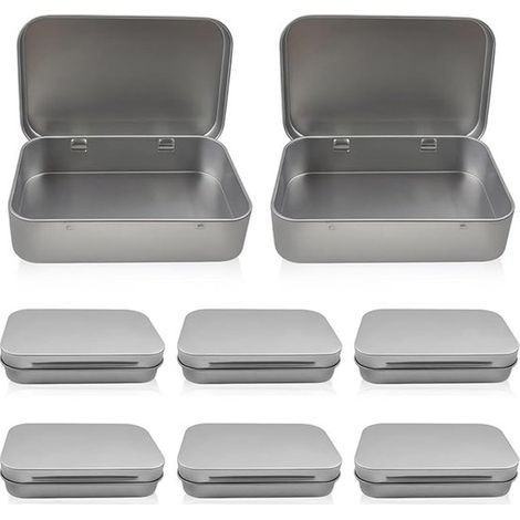 8 mini scatole metalliche impilabili con coperchio, 95 x 60 x 22 mm, mini portapillole, piccola scatola metallica con coperchio, mini scatole rettangolari per la conservazione (1/5)