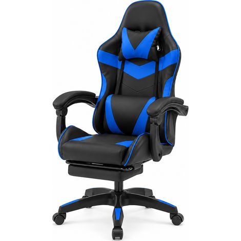 Silla ergonómica reclinable para juegos en negro y azul AKRON (1/5)