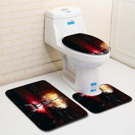 Salle de bain imprimé Tour parisienne Sets 3Pcs Tapis Salle de Bain Toilettes WC Cuvette Couvercle Anti-Dérapant Décor style 07 (1/3)