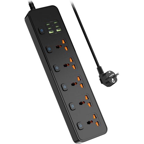 Multiprise avec Interrupteur de Sécurité Indépendant, Multiprise avec USB C, 5 Prises Universelles, 4 Ports USB-C et 2 Ports USB (5V 4,2 A 20W), 2M Rallonge Electrique (1/5)