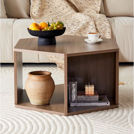 Table basse multifonction 79x69.4x40 cm marron en MDF avec pieds cylindriques et montage facile (1/5)