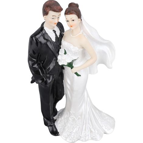 Statue de couple romantique en résine pour marié et marié - Décoration de fête - Bouquet de fleurs - Gâteau de mariage (1/5)
