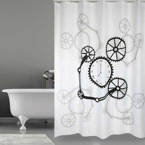 Rideau de douche Polyester ROTOR 180x200cm QUALITE PREMIUM Noir & Blanc - Anneaux inclus MSV (1/4)