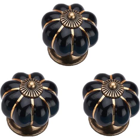 Coloré Halloween Citrouille En Céramique 40x40mm(Diamètre x Hauteur) Armoire Porte Boutons Commode Tiroir Tire Meubles Armoire Cuisine Poignées Vintage Cuivre Matériel Avec Vis(Noir) 3pcs (1/4)