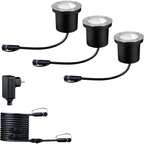 Paulmann 94275 Plug & Shine Lampada da esterno a LED Zigbee Lampada da incasso da pavimento RGBW Starter Set incl. 3x3.7 Watt dimmerabile IP65 metallo argentato 3000 K (1/5)