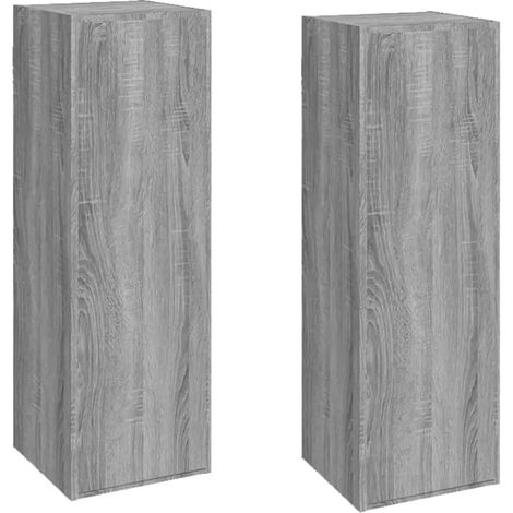 Lot de 2 meubles TV suspendus modernes espace de rangement 30,5 x 30 x 90 cm en bois d'ingénierie gris (1/5)