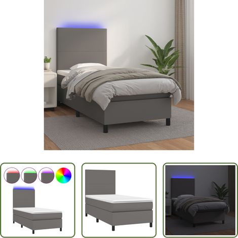 vidaXL LED-Bett -  Boxspringbett mit Matratze & LED Grau 90x190 cm Kunstleder (1/5)