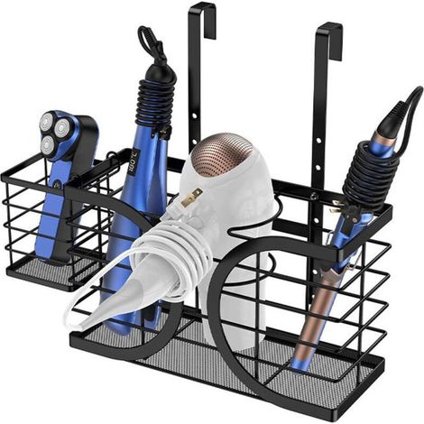 Support pour sèche-cheveux - Support de rangement pour sèche-cheveux, fer à friser et brosse - Noir (1/2)