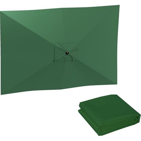 Toile de Rechange pour Parasol Rectangulaire 3x2 m 6 Baleines, Polyester Anti-UV 50+, Vert-x (1/5)