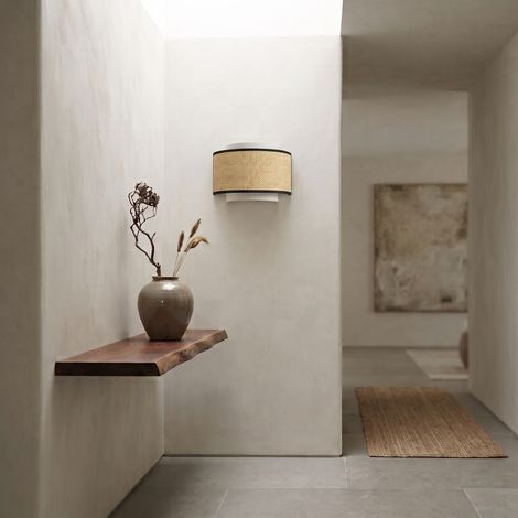 Aplique de Pared de Rafia Beige y Blanco  Serie BIMBA (1/5)