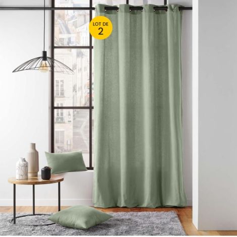 Lot de 2 Rideaux a oeillets 135 x 260 cm coton recyclé Twily Sauge (1/5)