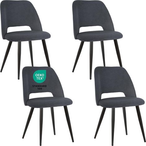 Esszimmerstühle 4er Set, gepolsterte Stühle mit Ausschnitt Rückenlehne, Samt, Schwarz (1/5)