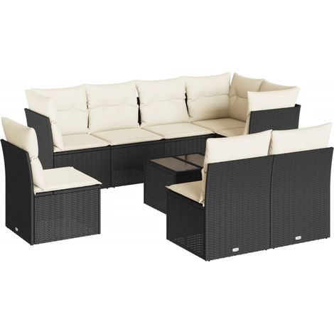 Salon de jardin 9 pcs avec coussins noir résine tressée (1/3)