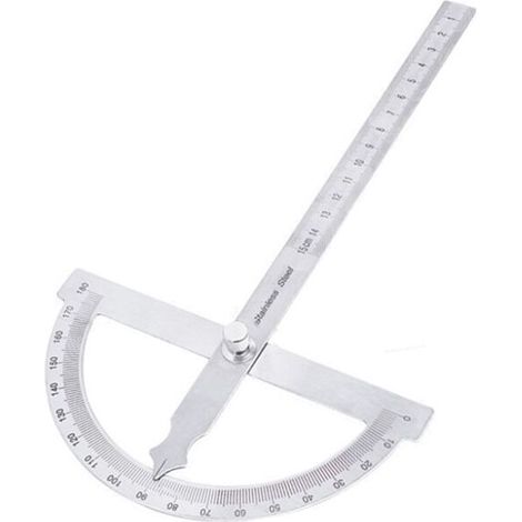 Goniometer - 180 Degree Semicircle - Stainless Steel Single Arm Woodworking Protractor
