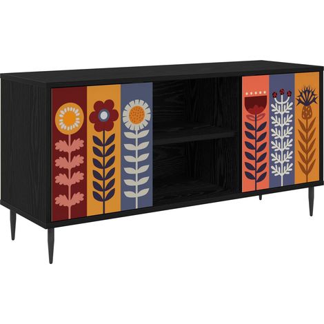 TV Cabinet ESSEN 102 x 33 x 51 cm Black Oak Engineered Wood vidaXL (1/5)