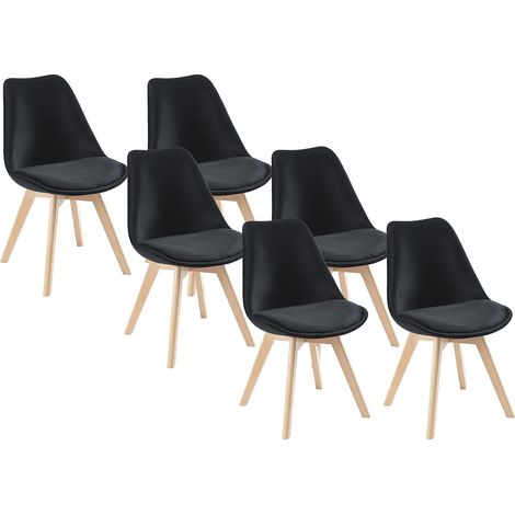 Lot de 6 chaises en velours et hêtre - Noir - JODY (1/5)