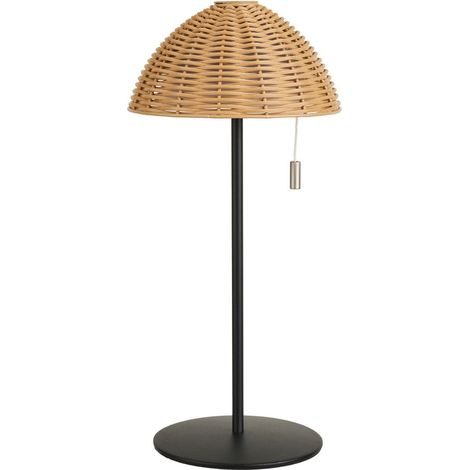 Lampe à poser extérieure rechargeable imitation rotin et pied métal noir - WILOW (1/5)