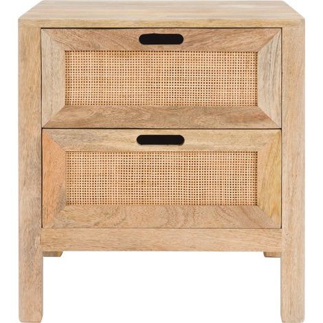 Table de chevet 2 tiroirs en bois de manguier et cannage - FÉLIX (1/5)