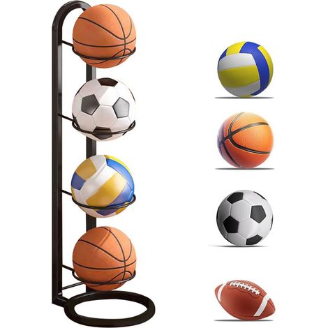Porte Ballon Basket, Organiseur de Basket-Ball, Rangement Ballon Vertical,4 Piles Support de Rangement, Support De Rangement pour Ballon (1/5)