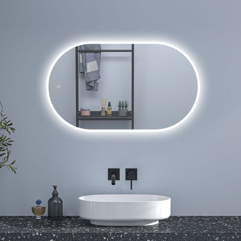 SKY Oval Bathroom Anti-Fog LED Mirror Dimmable 3 Colour Lighting,Touch/Wall Switch Control,Vertical/Horizontal Wall Mounted Mirror 70x120cm (1/5)