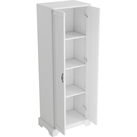 Armadio bagno alto 56 x 40 x 170 cm in MDF bianco con doppie ante e chiusura soft-close (1/5)