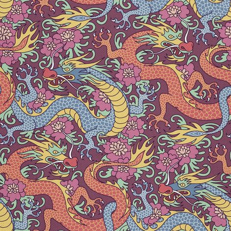 Tissu d'extérieur décoratif Oxford - motif dragon et fleurs (1/5)