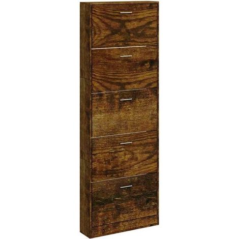 Meuble à chaussures, chêne fumé, 59 x 17 x 169 cm, bois d'ingénierie (1/5)