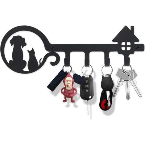 Porte-Clés Mural - Acier Au Carbone - 26x7x3 5 Cm - Design Chat Et Chien - 1 Pièce (1/4)