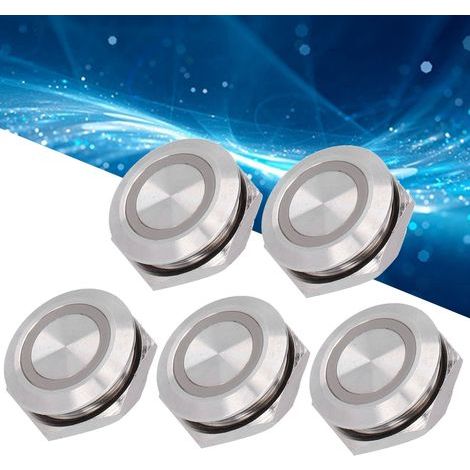 5 interrupteurs poussoirs momentanés métalliques auto-rétablissement étanches LED 19mm DC3-6V jaune (1/5)