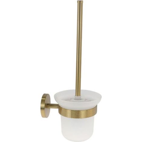 Cleafe - Porta Scopino Per Wc In Acciaio Oro Con Bicchiere Vetro Satinato Accessorio Bagno 87935 - (1/5)