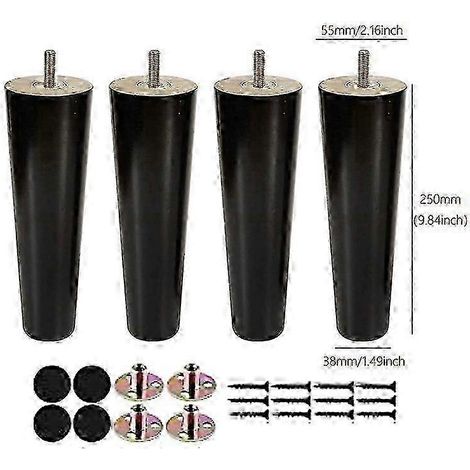 Ensemble de 4 pieds de meubles réglables en bois massif (8-25 cm), adaptés aux tables, lits, armoires et chaises. Noir - M8-25CM-A-4PCS (1/2)