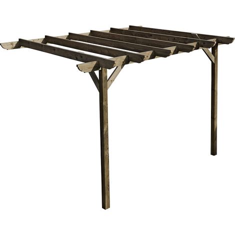 Lean to wooden garden pergola kit - Corbel design wall mounted gazebo, 2.4m x 3.6m (Rustic brown finish) (1/4)