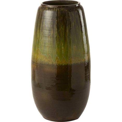 Vase olive en céramique verte décoratif pour salon - Vert olive et marron profond